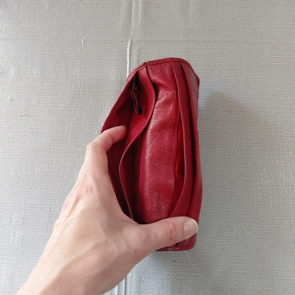 Vtg Paul & Harris Red Leather Bifold Organizer Wallet Travel Made in India